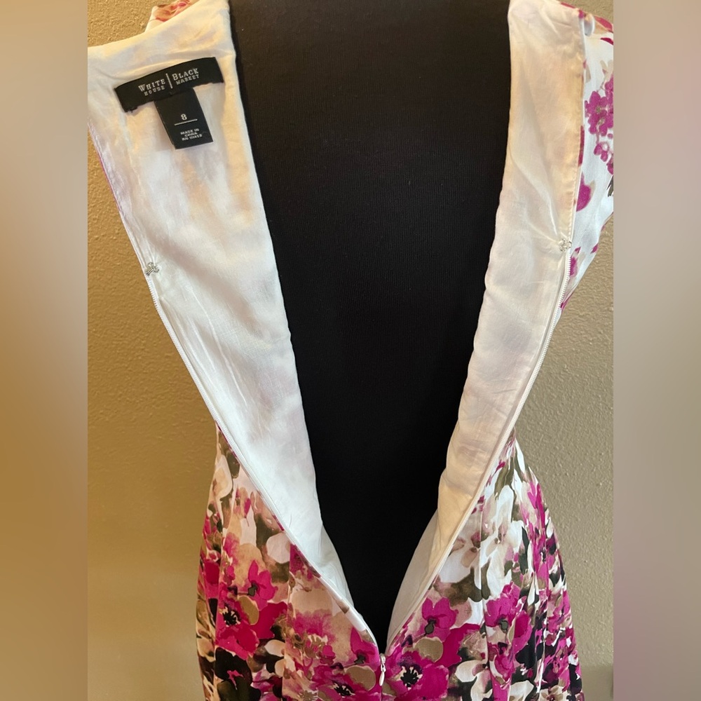 White House Black Market Womens Pink and Cream Floral Midi Dress Size 8 - Picture 6 of 12